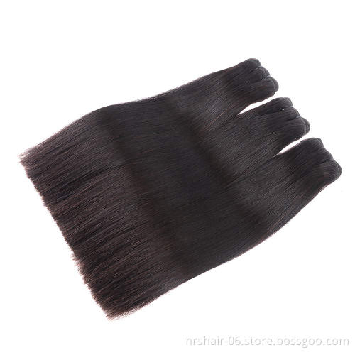 Double drawn straight human hair bundles raw virgin flat weft 12A 1B Natural black 10-24 inch thick end hair weave